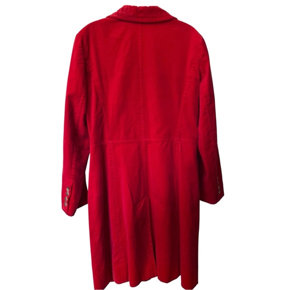 Poppy Red Velvet Velour Trench Style Coat - Picture 4 of 7